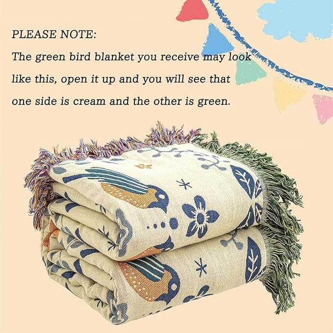MSGKV Cotton Bed Blanket for Couch and Sofa Blankets for Living Room Bedroom Floral and Birds Throw 80"x90" Spring Breathable Cozy Boho Blankets