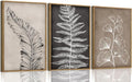 Wodkwq 3 Piece Black Beige Vintage Botanical Canvas Wall Art Framed,Modern Natural Leaves Wall Decor,Minimalist Floral Wall Painting, Abstract Leaf Art Print for Living Room,Bedroom,Office 12x16in