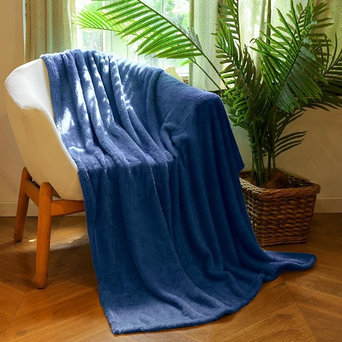 Plush Fleece Throw Blanket for Couch and Bed, Fluffy Fuzzy Cozy Queen-Size Soft Blankets All Season Use (60x80 Inches,Navy Blue)