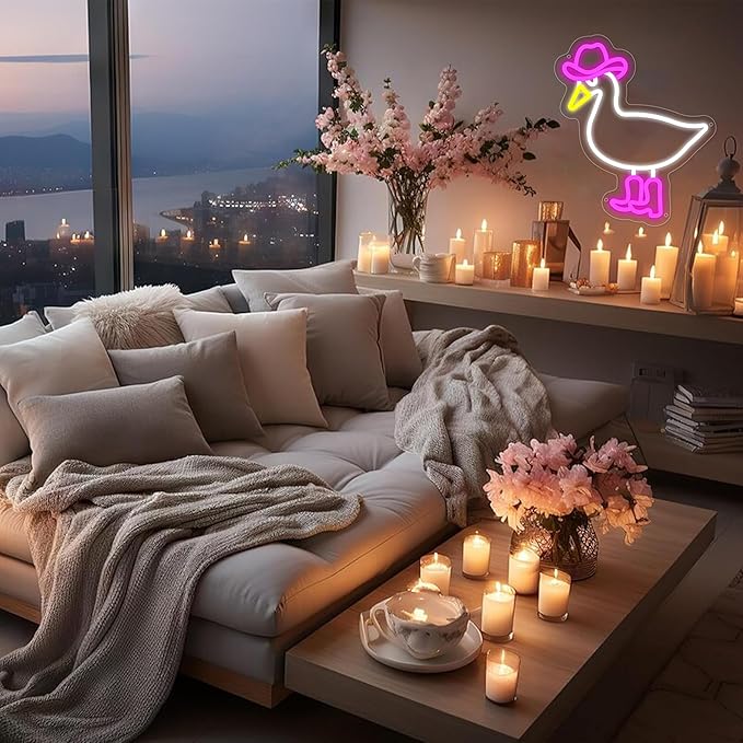 Duck Neon Sign for Wall Decor, Cowgirl Duck Neon Light with Dimmer and USB, Gift for Girls Led Light Up Sign for Bar, Hotel, Cafe, VIP Room, Home Decoration