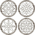 Yulejo 4 Pcs Thicken Rustic Wall Decor Farmhouse Kitchen Wall Round Art Wooden Hollow Carved Design Rustic Art for Living Room Bedroom Hallway Decor(9.8 x 9.8 Inch,grey wood tone)