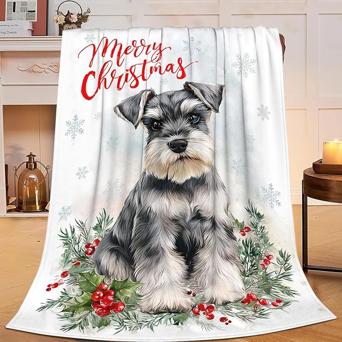 Christmas Schnauzer Blanket for Girls Women Boys Men Adults Kids Soft Cozy Fleece Dog Pet Print Throw Blankets Dog Lovers Gifts Warm Flannel Plush Lightweight Decor for Couch Bed Sofa 80"X60"