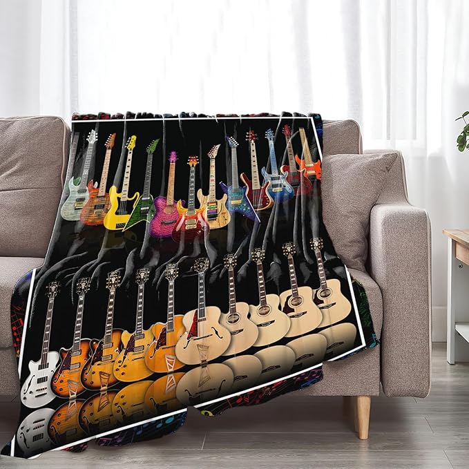 Guitar Bass Blanket for Girls Women Boys Men Adults Kids Soft Cozy Fleece Musical Instrument Throw Blankets Music Lover Gifts Warm Flannel Plush Stuff Lightweight Decorative Blanket 60"X50"