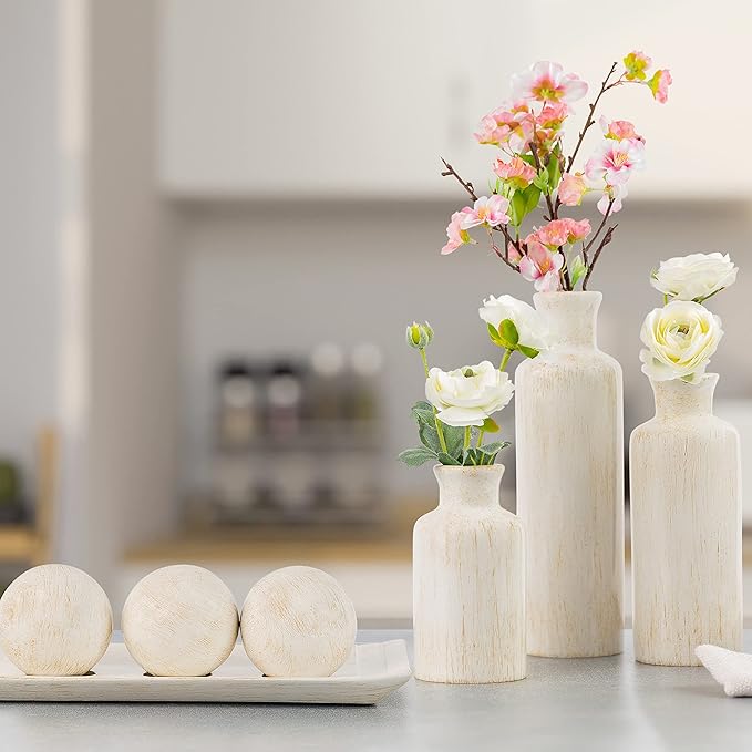 Creative Scents Rustic Luxe Home Decor Bundle includes a Decorative Tray with 3 Orbs and Vase Set of 3 – Centerpiece Table Decorations for your Coffee Table Decor - Modern Farmhouse Decor