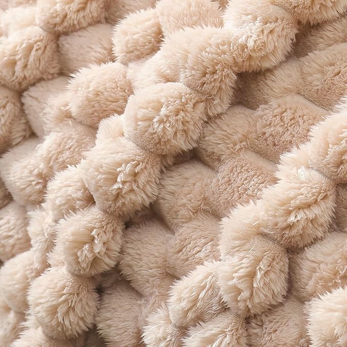 Whale Flotilla Queen Size Blanket for Bed with Jacquard Pattern, Fuzzy Soft Cozy Exquisite Blankets for All Season, Warm and Fluffy, 90x90 Inch, Camel