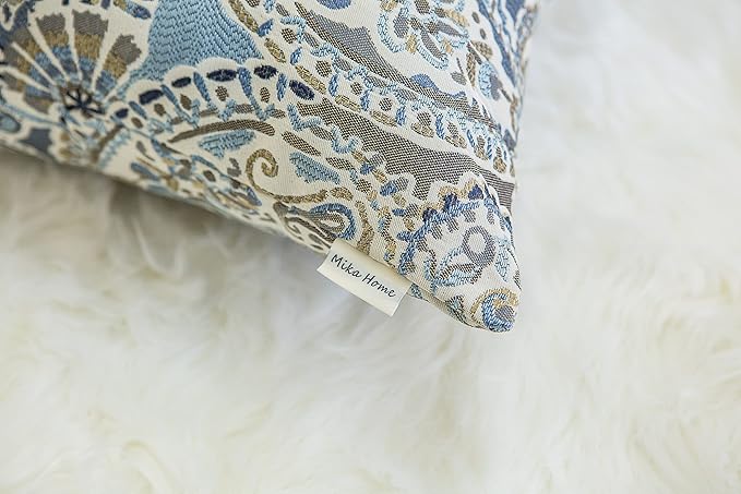 Mika Home Pack of 2 Throw Pillow Covers Decorative Pillow Shells for Sofa Couch, Paisley Pattern, 22x22 Inches,Blue Brown Cream Multicolor