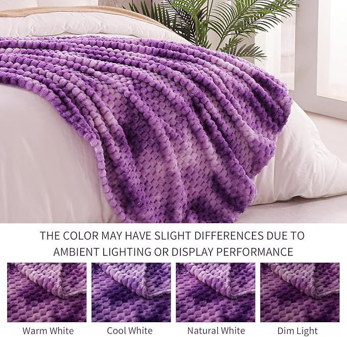 Exclusivo Mezcla Fleece Queen Blanket for Bed, Extra Large Fuzzy Tie-dye Purple Bed Blankets, Soft Cozy Plush Sofa Throws for All Seasons, 90x90 Inches