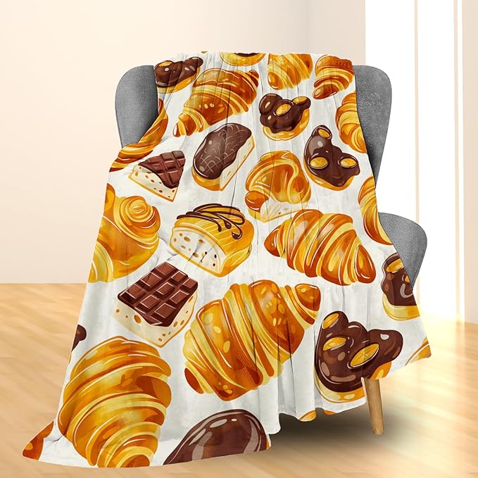 Croissant Blanket | Soft Warm Fuzzy Lightweight Flannel Throw Blanket Perfect for Couch, Bed, Travel & Outdoor Use, Cozy Blankets for Adults Kids 50×40 in