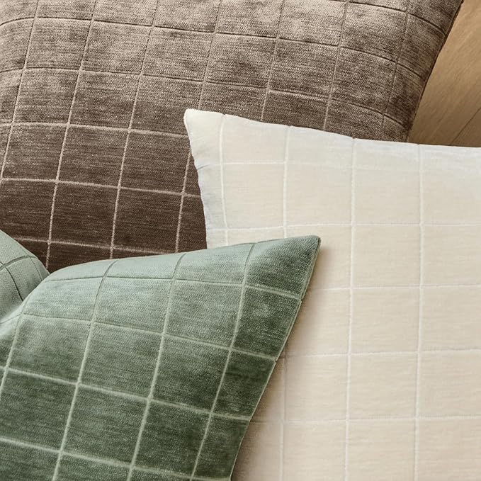 MIULEE Decorative Chenille Check Throw Pillow Covers Vintage Plaid Couch Pillows 20x20 Inch Set of 2 Neutral Boho Farmhouse Cushion Covers Modern Spring Home Decor for Sofa Bed Living Room Sage