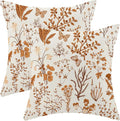 AEIOAE Fall Pillow Covers 24x24 Inch Set of 2,Burnt Orange Wild Flower Plant Throw Pillows Case,Seasonal Floral Outdoor Decorative Square Linen Farmhouse Decor Cushion Covers for Home Sofa Bed Couch