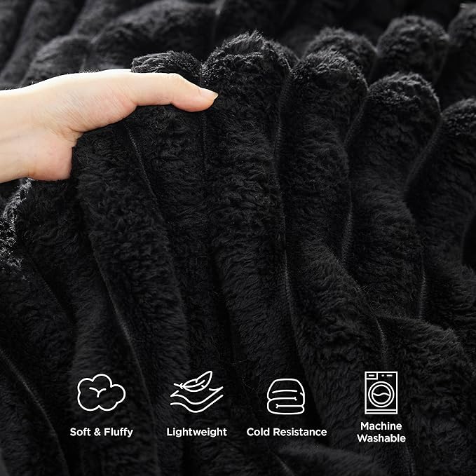 Bedsure Black Throw Blanket for Couch - 350GSM Super GentleSoft Fuzzy Fluffy Cozy Fleece Blankets for Women, Cute Small Plush Throws for Girls, 50x60 Inches, Wider Striped Design