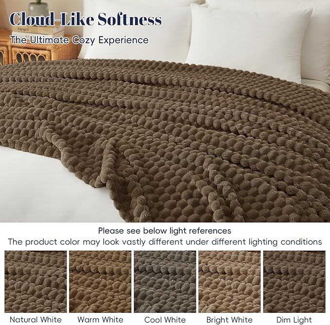 PHF Ultra Soft Flannel Fleece Blanket King Size, Lightweight 3D Jacquard Fleece Blanket, No Shedding, No Pilling, Luxury 340GSM Aesthetic Fluffy Cozy for Bed Room Decor, 108"x90", Cocoa Brown
