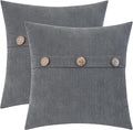 HWY 50 Gray Grey Chenille Throw Pillow Covers 16x16 Inch with Triple Buttons, Soft Farmhouse Accent Decorative Cushion Cases for Couch Sofa Bed Bedroom Pack of 2