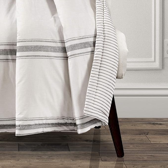Lush Decor Farmhouse Stripe Reversible Throw, Single, 50" W x 60" L, Gray - Throw Blanket For Bed - Soft Blanket - Couch Throw - Rustic Farmhouse Decor