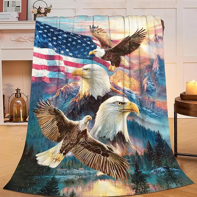 Bald Eagle Blanket for Boys Men Girls Women Soft Cozy Fleece American Flag Eagles Throw Blankets Gifts Warm Flannel Plush Lightweight Patriotic Decor for Couch Bed Sofa 50"X40"