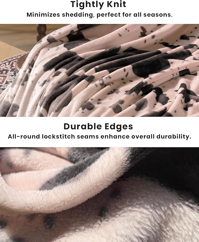 Cow Print Blanket Ultra Soft Flannel Throw Blanket for Couch Bed, Cute Cozy Lightweight All-Season Fleece Blanket King, Gift for Women & Girls, 90×108 Inches Pink