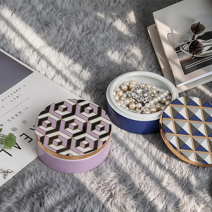 4.3 Inch small Ceramic Jewelry box with Lid - Small Jewelry Display Organizer Holder Trinket Storage box for Dressing Tables, Nightstands or Office, Great Gift for Baby Keepsake