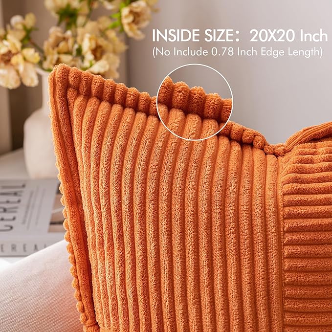 MIULEE Orange Decorative Throw Pillow Covers for Couch Bed Livingroom 20x20 Inch Set of 2 Boho Accent Throw Pllows Broadside Striped Patchwork Soft Corduroy Pillowcases
