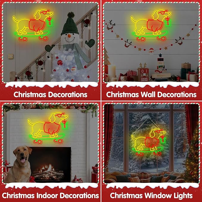 Christmas Led Sign, Gift for Dachshund Women, Dimmable Dog Lover Gift for Christmas Decorations USB Powered 16.6x13.4in