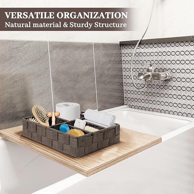 Wicker Basket Hand Woven Plastic Wicker Basket with Divider for Organizing Toilet Paper Storage Small Baskets for Organizing