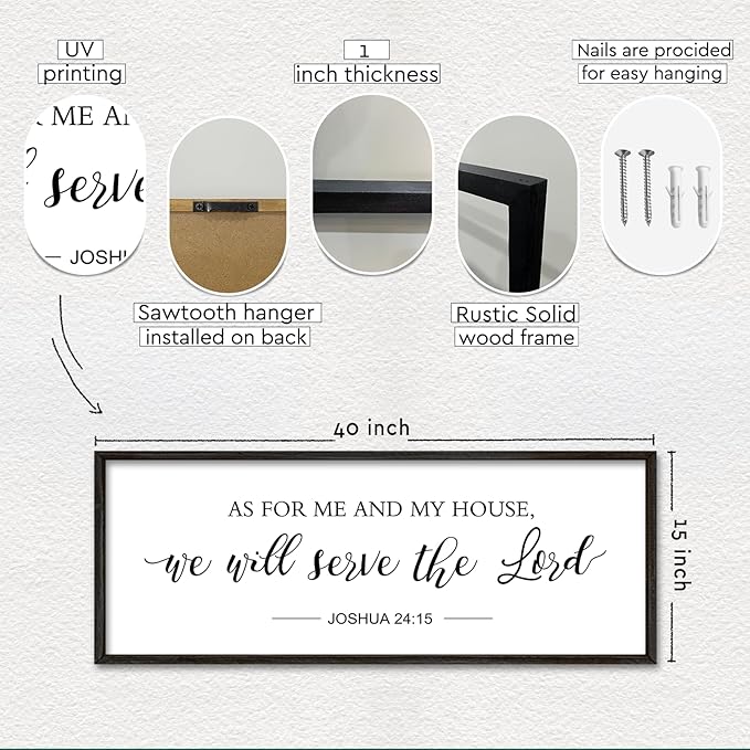 YWMZYKJGS As for Me and My House We Will Serve the Lord Wall Decor 40"×15" Bible Verse Sign Christian Large Wood Framed Scripture Religious Rustic Farmhouse Wall Hanging Art (Black)