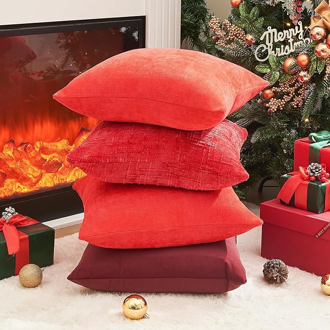 Christmas Burgundy Pillow Covers Set of 2 22x22 Inch Throw Pillow Covers, Soft Velvet Xmas Wine Red Decorative Pillow Covers for Couch Sofa Bed Living Room, Home Modern Decor