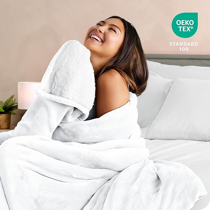 Bare Home Sherpa Fleece Blanket - Full/Queen Size - Blanket for Bed, Sofa, and Couch - Warm & Lightweight - Fluffy & Soft - Reversible (Full/Queen, White)