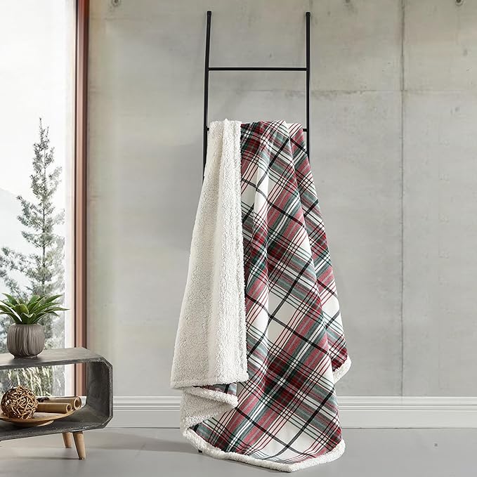 Eddie Bauer - Blanket, Super Soft Reversible Sherpa & Brushed Fleece Bedding, Throw Blankets for Couch, Ideal for Lounging (Montlake Plaid Red)