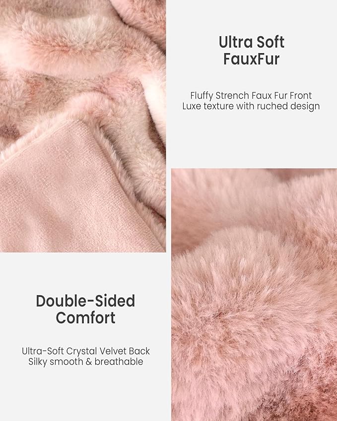 Ultra Soft Faux Rabbit Fur Throw Blanket, Cozy Fuzzy Blanket for Couch Bed, Plush Warm Decor Gifts, Luxury Thick Fluffy Blanket for Women, 60x80 inches, Tie-Dyed in Pink