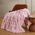 JELLYMONI Faux Fur Throw Blanket, Pink Throw Blanket for Couch, Fuzzy Cozy Plush Bubble Bed Blanket, Thick and Warm Blanket, King (108" x 90")