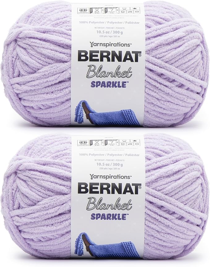 Bernat Blanket Sparkle Lavender Yarn - 2 Pack of 10.5oz/300g - Polyester - #6 Super Bulky - 220 Yards - Knitting & Crochet