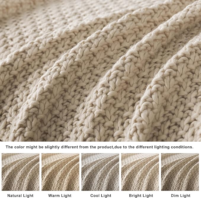 WDCOZY Chunky Cable Knit Throw Blanket Super Soft Warm Knitted Throw Blanket for Couch, Sofa, Chair, Bed Lightweight Breathable Cozy Comfortable Home Decorative Camel Tan Beige 60x80 Inches