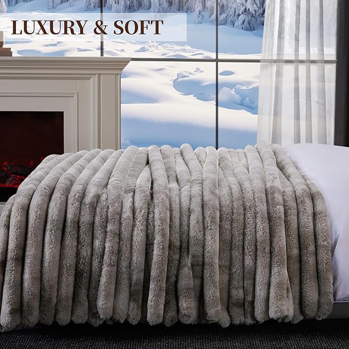 Fluffy Faux Fur Throw Blanket, Thick 1000GSM Soft Cozy Throw Blankets for Bed, Luxury Plush Striped Warm Fuzzy Blanket for Couch LivingRoom Home Decor & Gifts(50" x 70",Tie-dye Grey)