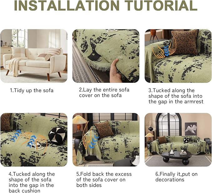 HANDONTIME Abstract Couch Cover for Dogs Green and Black Couch Cover Blanket for 2 Cushion Sofa Modern Aesthetics Sofa Covers Washable Pet Friendly Chenille Pet Protector Furniture Covers, 71" X 118"