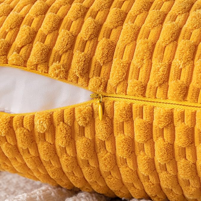 MIULEE Pack of 2 Decorative Lumbar Throw Pillow Covers 12x20 Inch Soft Boho Striped Textured Corduroy Pillow Covers Modern Farmhouse Home Decor for Couch Bed Sofa Living Room Golden Yellow