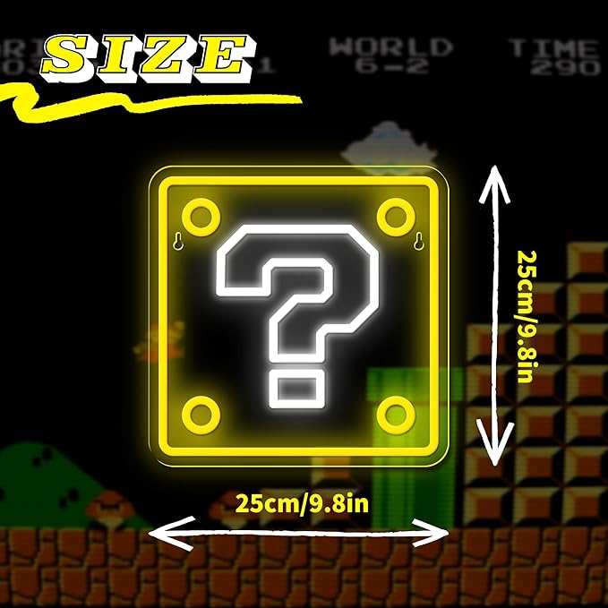 Question Block Neon Sign,Question Square Led Gamer Neon Light USB Powered Led Night Lights for Game Room Wall Decor,Man Cave,Teen Boy Room Decor,Gamer Gifts for Boys, Kids