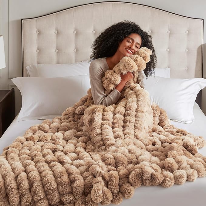 Hyde Lane Soft Faux Rabbit Fur Throw Blanket, Cute Plush Fuzzy Blanket for Sofa Couch, Thick Fluffy Shaggy Throw for Women Girls As a Gift, Brun Rabbit, 60"x80"