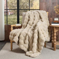 Lotus Karen Faux Fur Throw Blanket Linen - 800 GSM Bubble Rabbit Fluff Blanket for Couch Bed Sofa,Softest Fluffy Fuzzy Cozy Blanket,Thick Furry Plush Shaggy Warm Blankets for Women,108x90 Inches