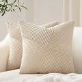 Topfinel 22x22 Pillow Covers Set of 2,Windmill Textured Striped Patchwork Tan Decorative Throw Pillow Covers Soft Corduroy Square Beige Cushion Cases for Couch Sofa Bed Farmhouse Boho Home Decor