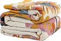 Boho Throw Blanket for Bed 50”x60”, 100% Cotton Woven Blanket for Couch Sofa, Ultra Soft 4-Layer Muslin Quilt with Floral Printed, Farmhouse Bed Blanket/Cover for Living Room Decor