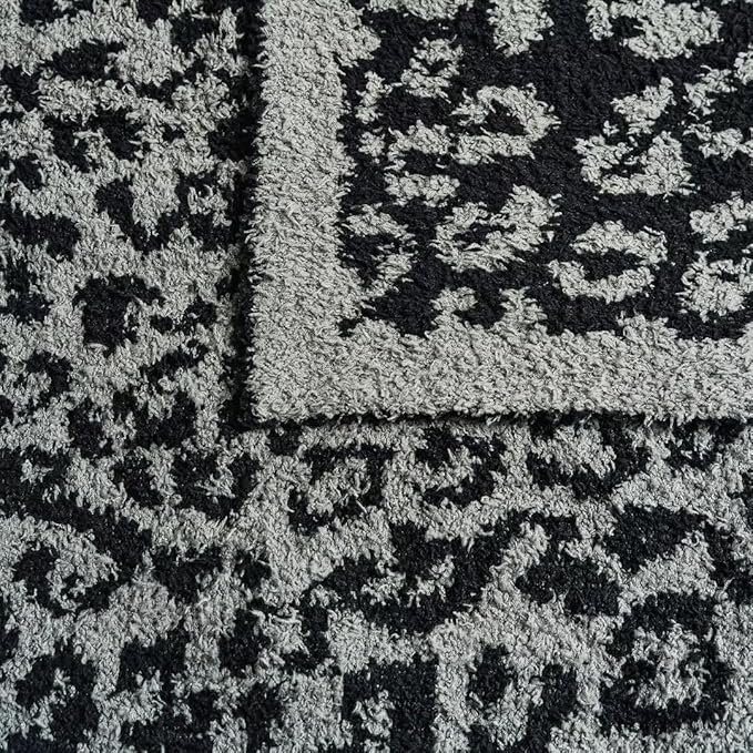 Ultra Soft Leopard Throw Blanket, Cozy Warm Reversiable Luxury Fluffy Blanket Throw Cheetah Blanket Leopard Pattern Throw for Couch Bed Sofa, 51x63 inches, Black Grey