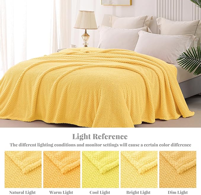 Whale Flotilla Queen Size Fuzzy Fleece Blanket for Bed, 90x90 Inch Fluffy Warm Soft Jacquard Blankets for All Season, Lightweight and Cozy, Yellow