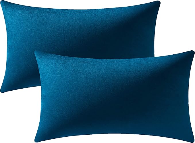 DEZENE Lumbar Pillow Covers 12x20 Midnight Blue: Pack of 2 Cozy Soft Velvet Rectangular Modern Luxury Decorative Throw Pillow Cases for Sofa Couch Living Room Bed Home Decor
