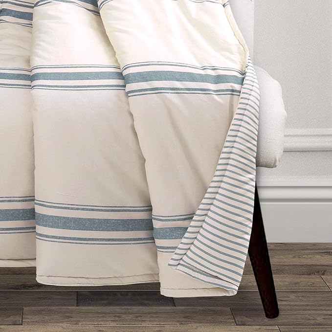 Lush Decor Farmhouse Stripe Reversible Throw, Single, 50" W x 60" L, Dark Gray - Throw Blanket For Bed - Soft Blanket - Couch Throw - Rustic Farmhouse Decor