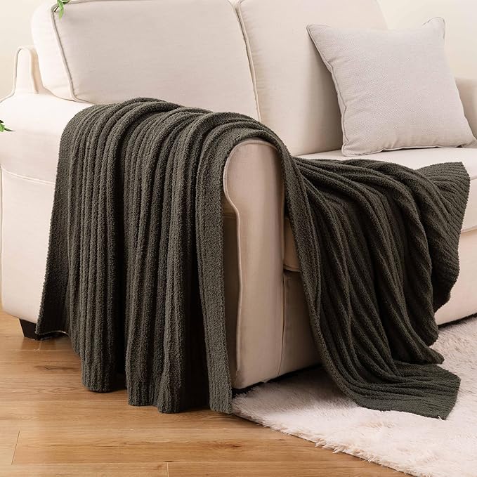 BATTILO Green Throw Blanket for Couch, Fluffy Soft Plush Knit Throw Blankets, Cozy Warm Lightweight Blanket for Bed, Sofa, Travel, Olive Green, 50"x60"