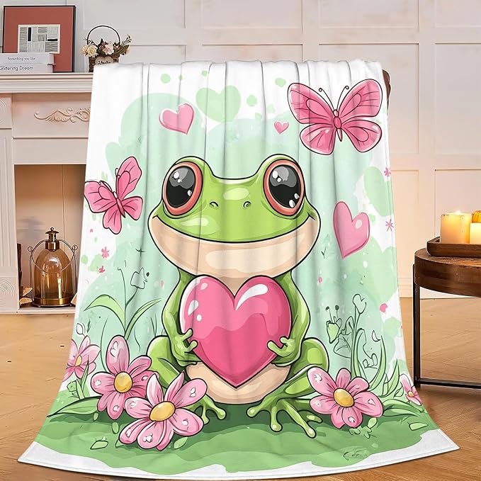 Frog Gifts Warm Cozy Cute Throw Blanket Soft Lightweight Fleece Plush Fuzzy Blanket for Girls Women Kids Adults Bed Decor 50"X60"