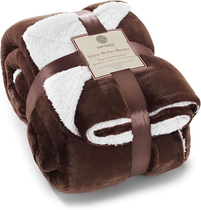 Genteele Sherpa Throw Blanket Super Soft Reversible Ultra Luxurious Plush Blanket, 90 x 90 inches, Brown/White