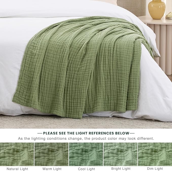 Love's cabin 100% Cotton Muslin Blanket, 6 Layer Lightweight Breathable Gauze Twin Size Blanket 60 x 80 Inches, Soft Summer Blanket for Bed or Couch, Sage Green