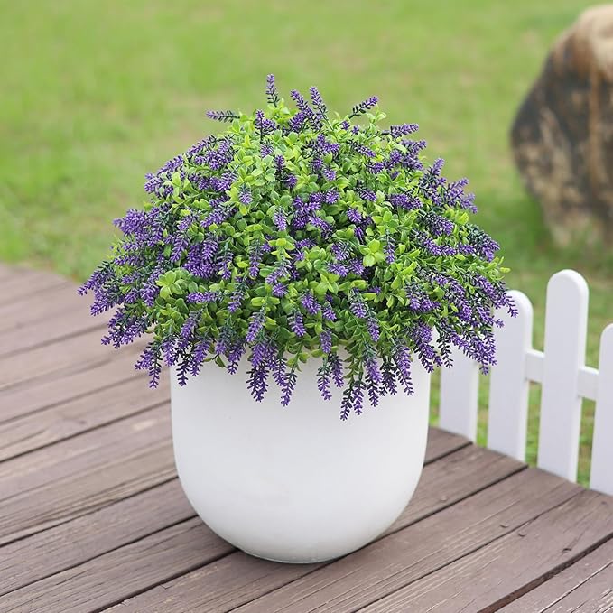 Artificial Boxwood Topiary Ball with Lavender - Set of 2 for Front Porch Decoration,Fake Bushes Potted Plants Faux Greenery Tree UV Resistant for Outdoor Indoor Garden Farmhouse Home Decor (Purple)
