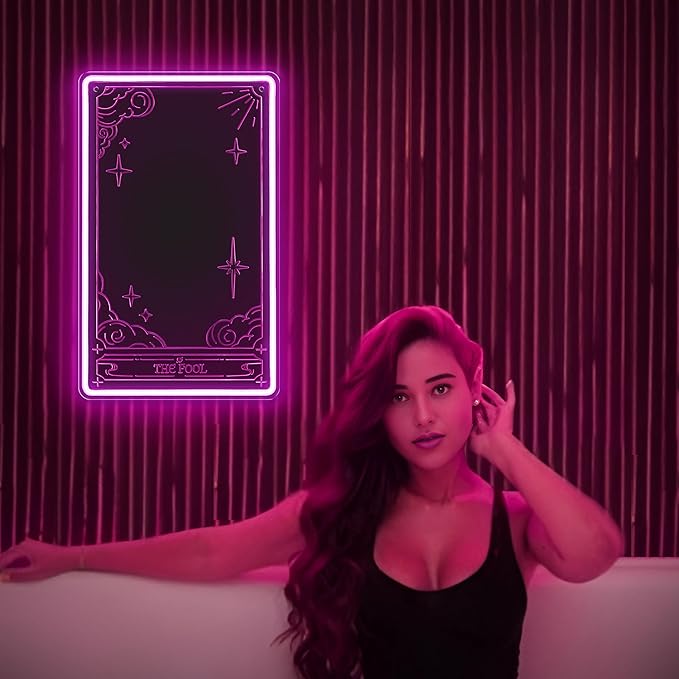 Kavaas Tarot Mirror Neon Sign - Pink Mystical LED Neon Light for Occult Room Wall Decor, Witchy Art Spiritual Room Decor, Best Gifts for Fortune Teller, Tarot Enthusiast
